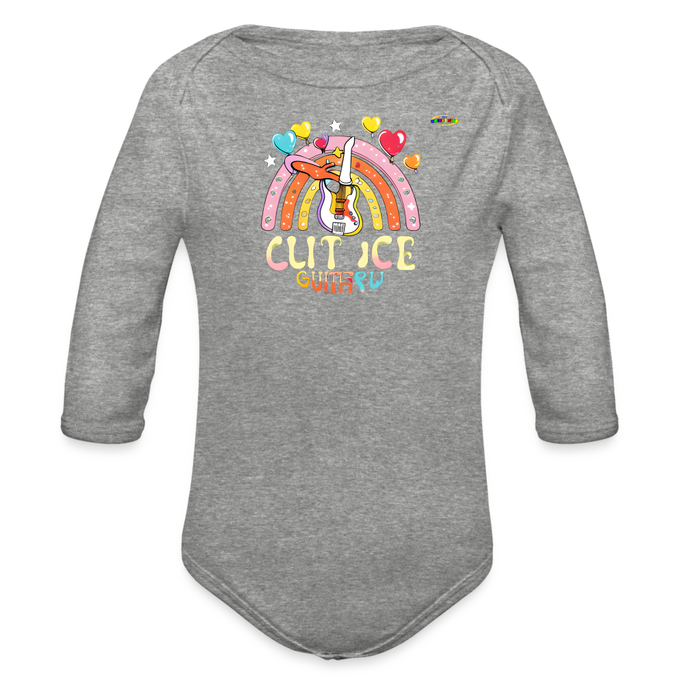 Cute Pastel Rainbow Guitar Organic Long Sleeve Baby Bodysuit- -MyBrightSideClothing - heather grey