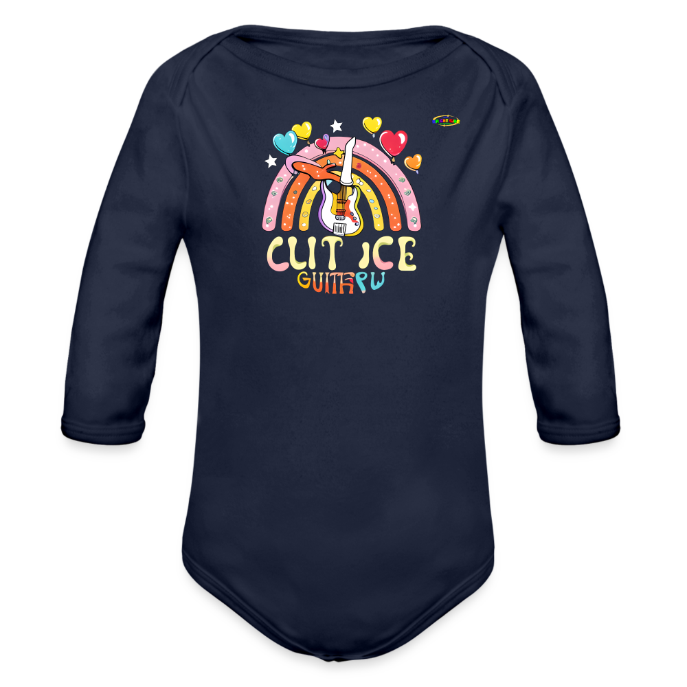 Cute Pastel Rainbow Guitar Organic Long Sleeve Baby Bodysuit- -MyBrightSideClothing - dark navy