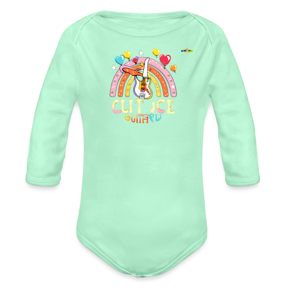 Cute Pastel Rainbow Guitar Organic Long Sleeve Baby Bodysuit- -MyBrightSideClothing - light mint