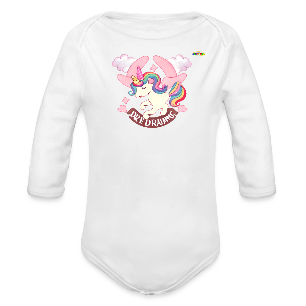 Cute Pastel Sweet Dreams Unicorn Organic Long Sleeve Baby Bodysuit- -MyBrightSideClothing - white