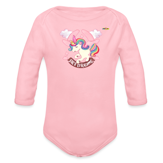 Cute Pastel Sweet Dreams Unicorn Organic Long Sleeve Baby Bodysuit- -MyBrightSideClothing - light pink