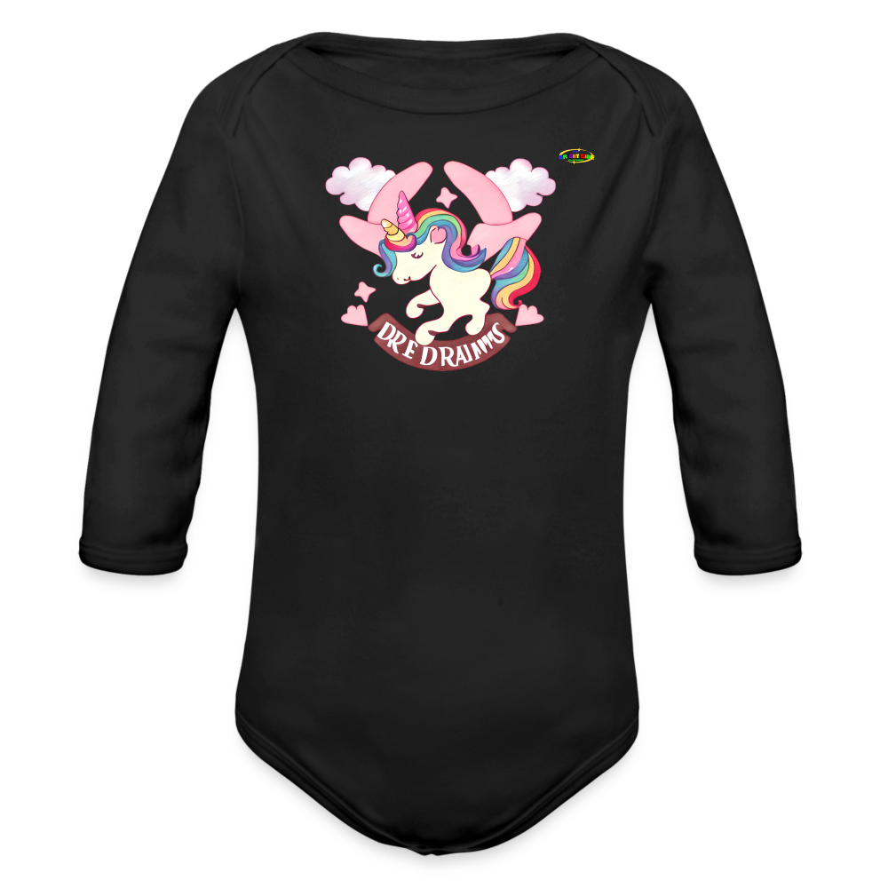 Cute Pastel Sweet Dreams Unicorn Organic Long Sleeve Baby Bodysuit- -MyBrightSideClothing - black