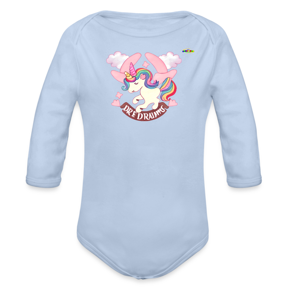 Cute Pastel Sweet Dreams Unicorn Organic Long Sleeve Baby Bodysuit- -MyBrightSideClothing - sky