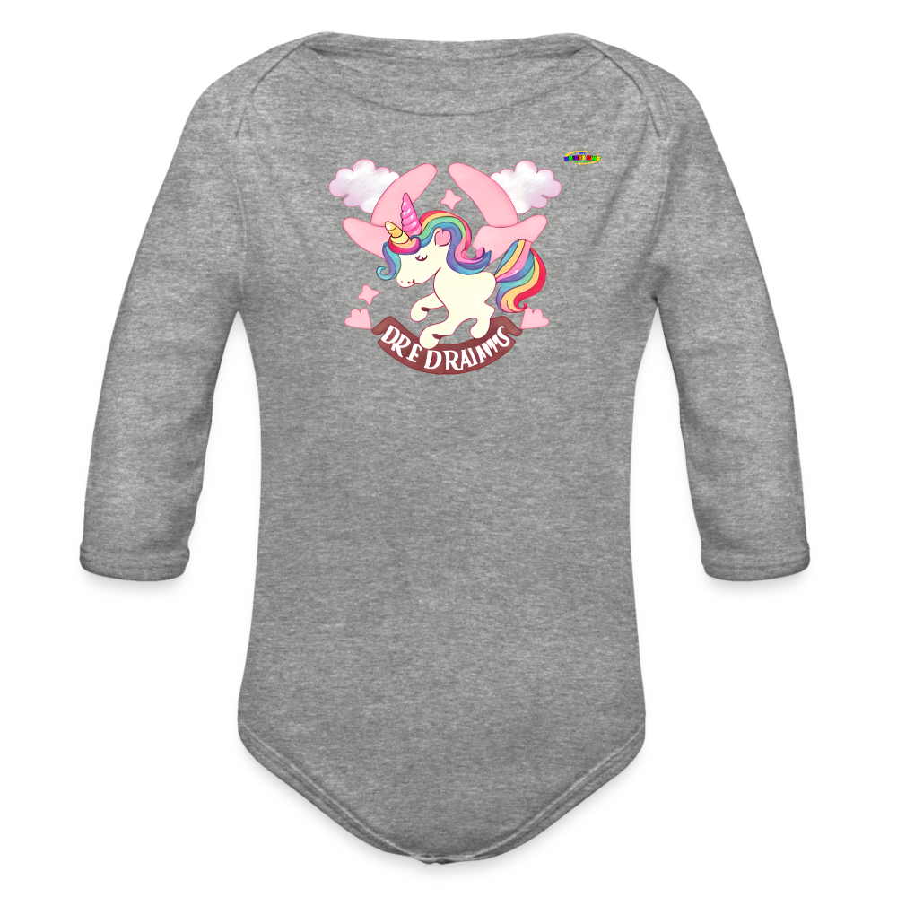 Cute Pastel Sweet Dreams Unicorn Organic Long Sleeve Baby Bodysuit- -MyBrightSideClothing - heather grey