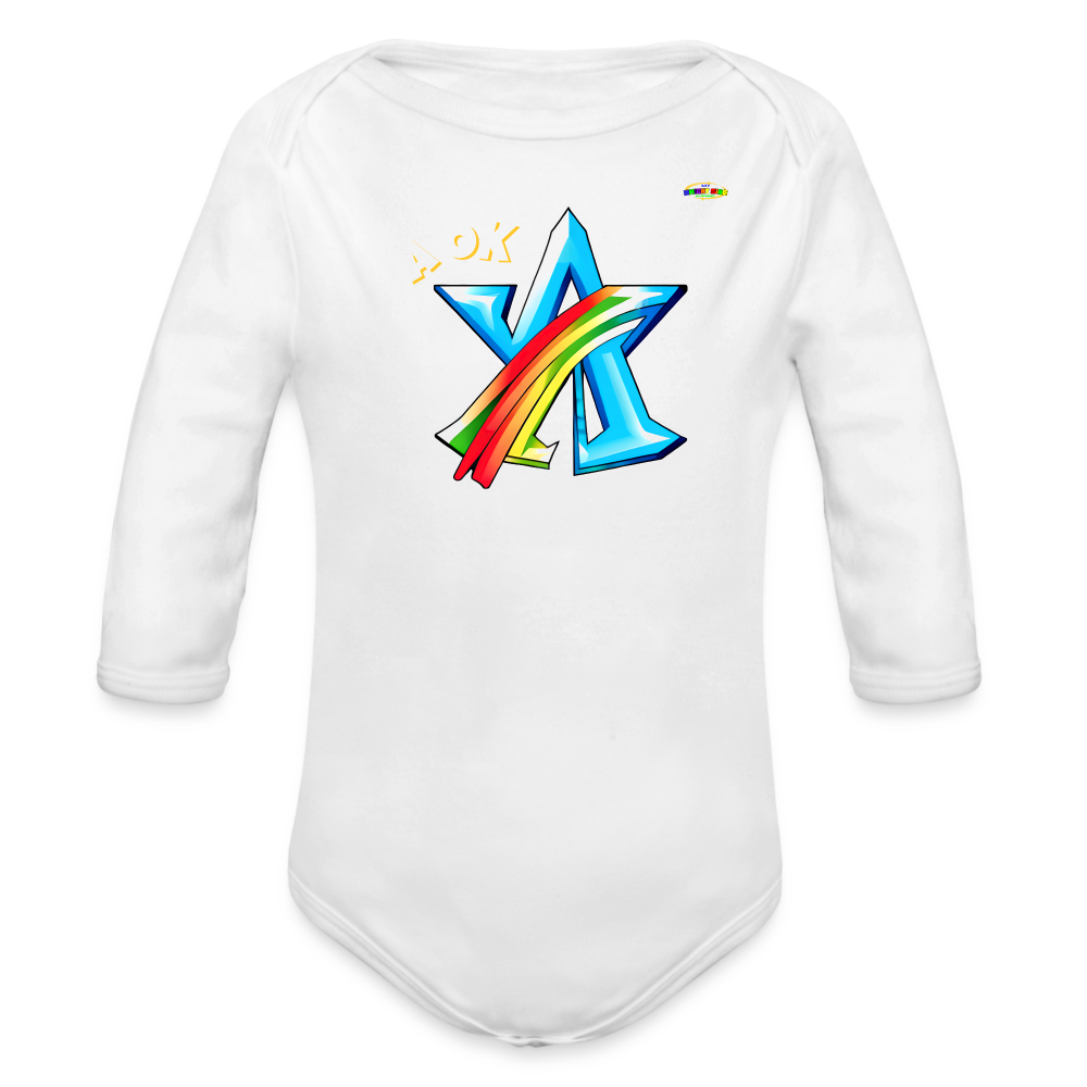 Super A Ok Logo Organic Long Sleeve Baby Bodysuit-MyBrightSideClothing - white