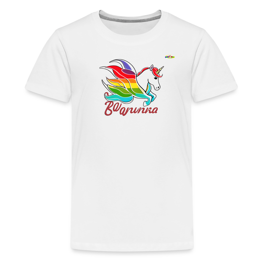 Rainbow Unicorn Logo Children's Premium T-Shirt -MyBrightSideClothing - white