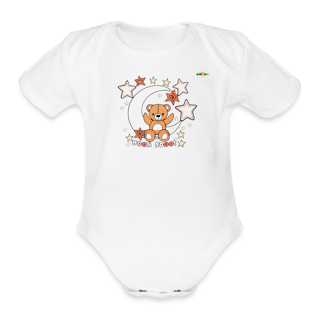 Cute Good Night Teddy Bear Moon and Star logo Organic Short Sleeve Baby Bodysuit -MyBrightSideClothing - white