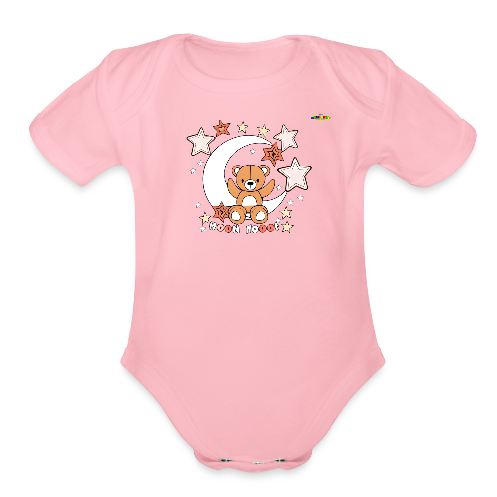 Cute Good Night Teddy Bear Moon and Star logo Organic Short Sleeve Baby Bodysuit -MyBrightSideClothing - light pink