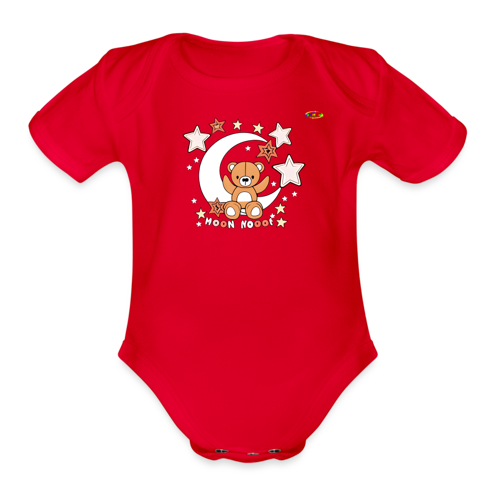 Cute Good Night Teddy Bear Moon and Star logo Organic Short Sleeve Baby Bodysuit -MyBrightSideClothing - red