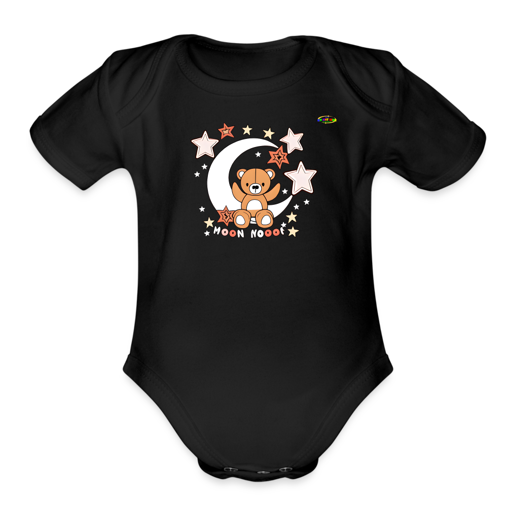 Cute Good Night Teddy Bear Moon and Star logo Organic Short Sleeve Baby Bodysuit -MyBrightSideClothing - black