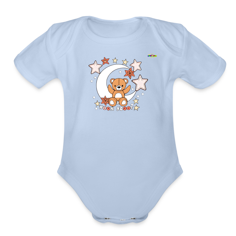 Cute Good Night Teddy Bear Moon and Star logo Organic Short Sleeve Baby Bodysuit -MyBrightSideClothing - sky