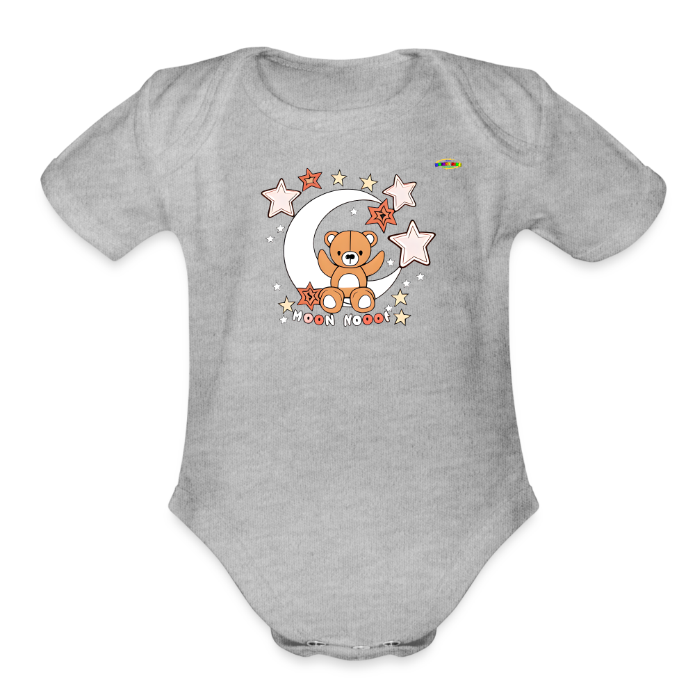 Cute Good Night Teddy Bear Moon and Star logo Organic Short Sleeve Baby Bodysuit -MyBrightSideClothing - heather grey