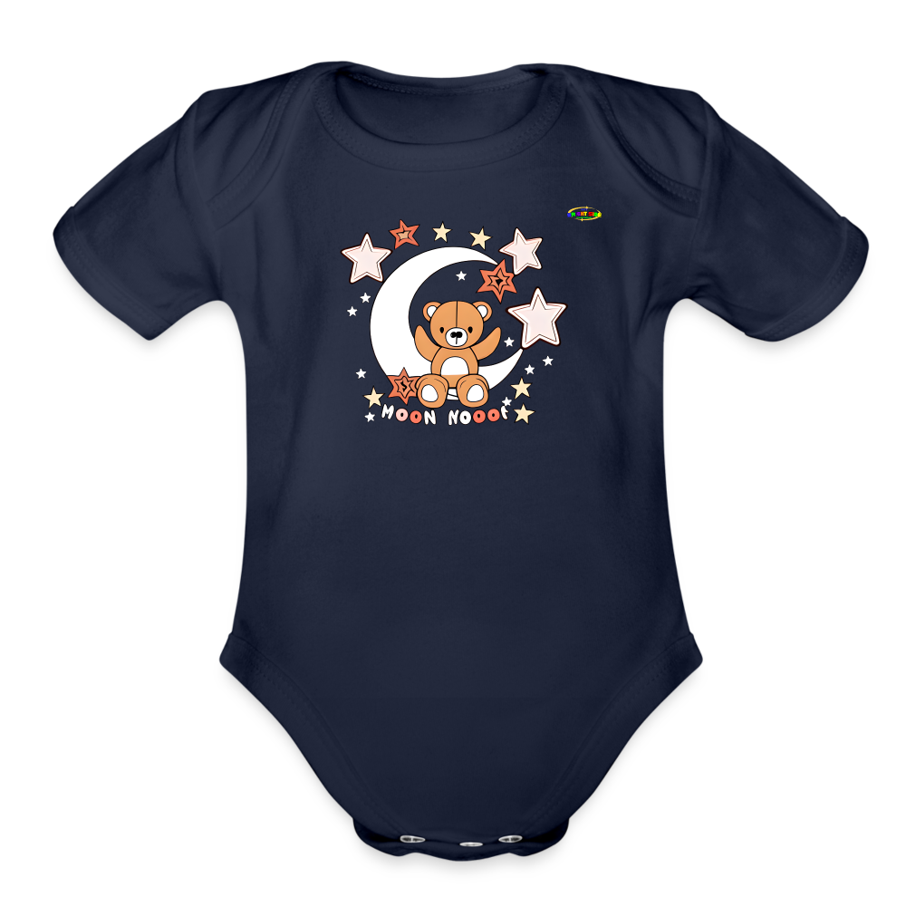 Cute Good Night Teddy Bear Moon and Star logo Organic Short Sleeve Baby Bodysuit -MyBrightSideClothing - dark navy