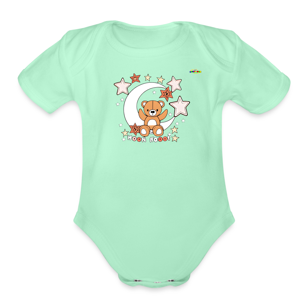 Cute Good Night Teddy Bear Moon and Star logo Organic Short Sleeve Baby Bodysuit -MyBrightSideClothing - light mint