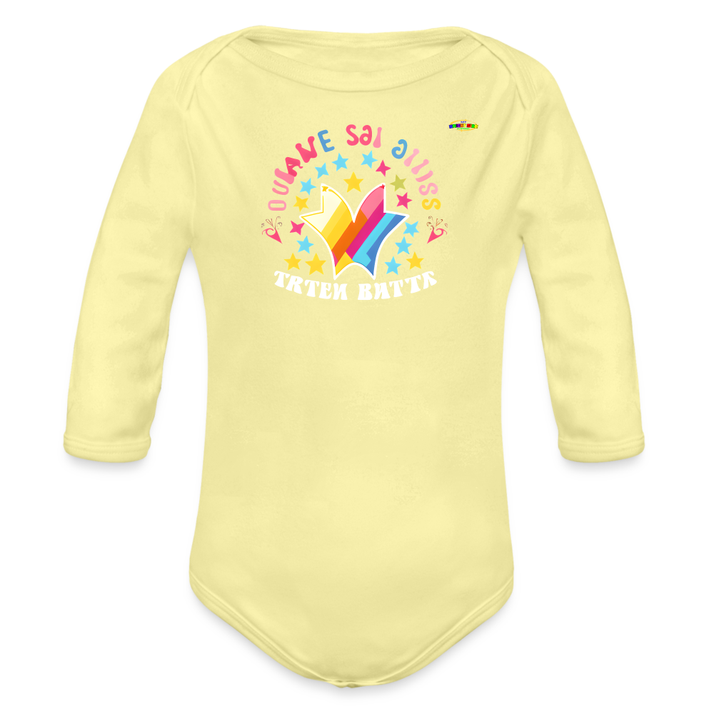 Shining love star Logo Organic Long Sleeve Baby Bodysuit-MyBrightSideClothing - washed yellow