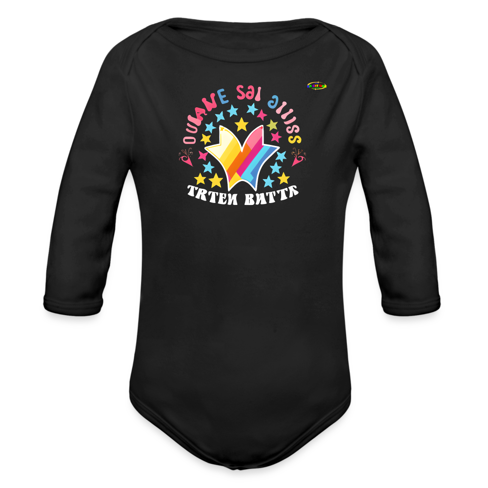 Shining love star Logo Organic Long Sleeve Baby Bodysuit-MyBrightSideClothing - black