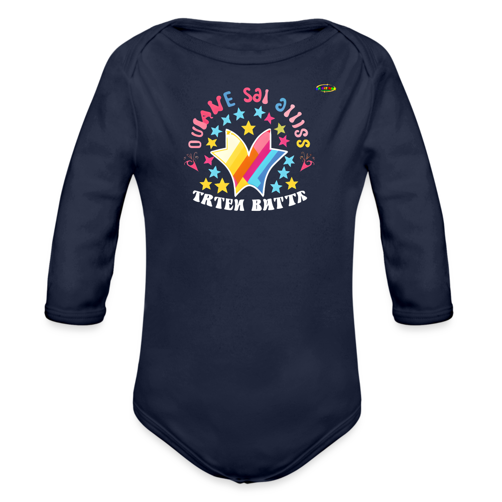 Shining love star Logo Organic Long Sleeve Baby Bodysuit-MyBrightSideClothing - dark navy