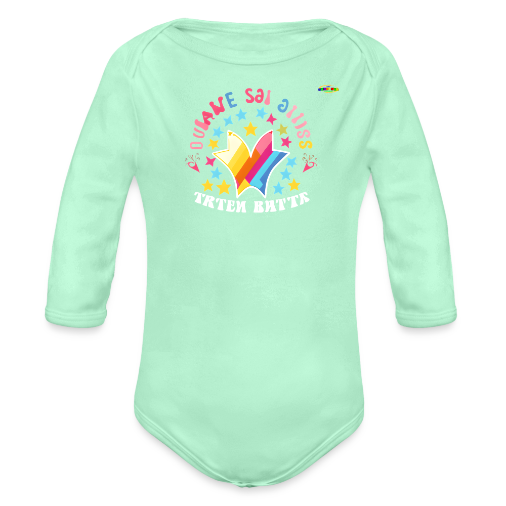 Shining love star Logo Organic Long Sleeve Baby Bodysuit-MyBrightSideClothing - light mint