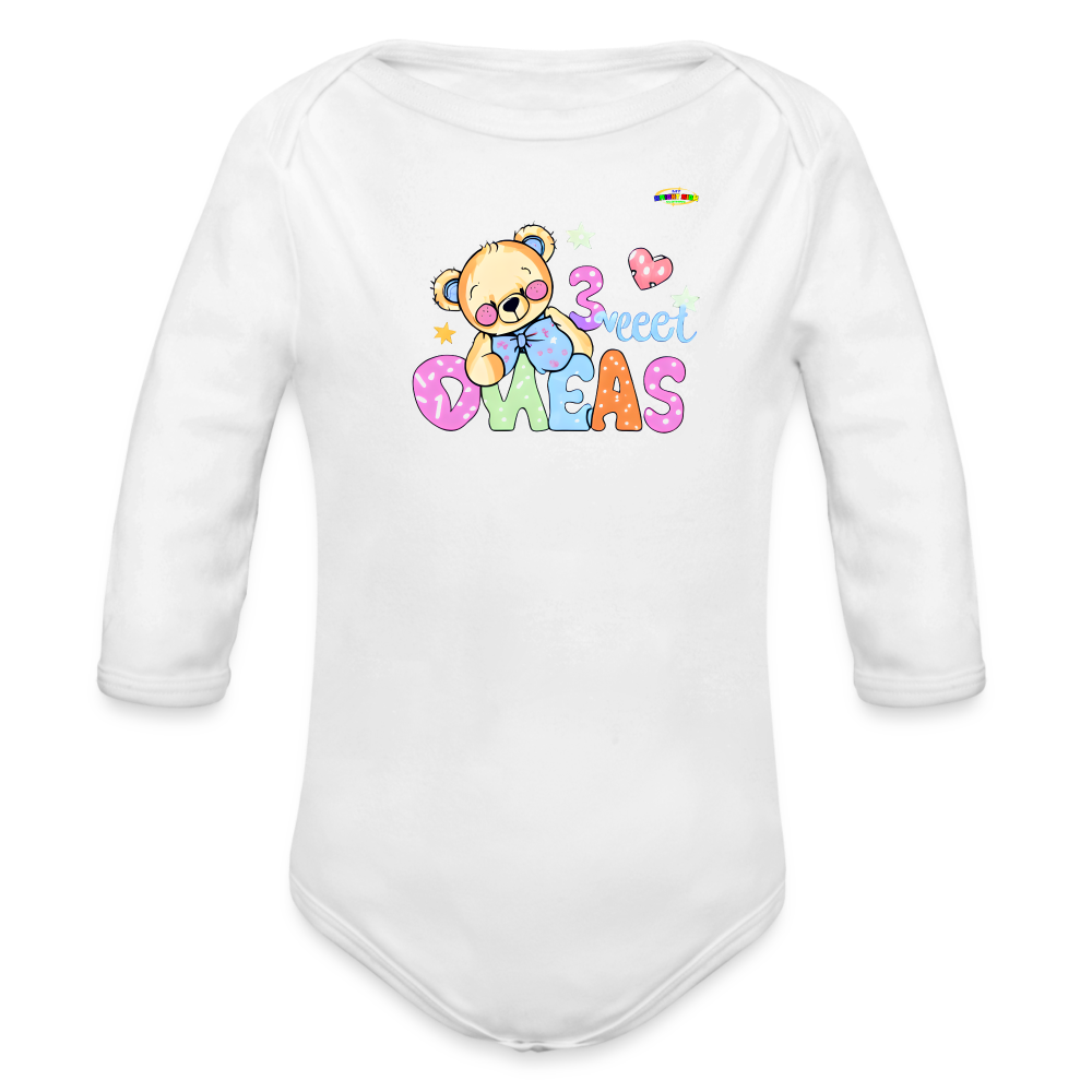 Cute Teddy Bear Logo Organic Long Sleeve Baby Bodysuit-MyBrightSideClothing - white