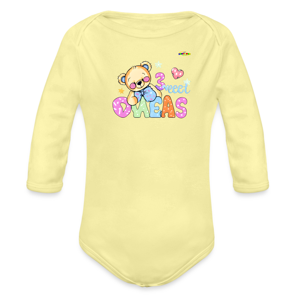 Cute Teddy Bear Logo Organic Long Sleeve Baby Bodysuit-MyBrightSideClothing - washed yellow