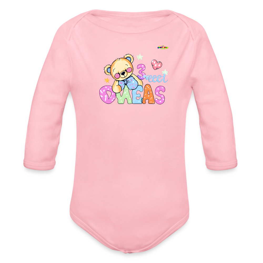 Cute Teddy Bear Logo Organic Long Sleeve Baby Bodysuit-MyBrightSideClothing - light pink