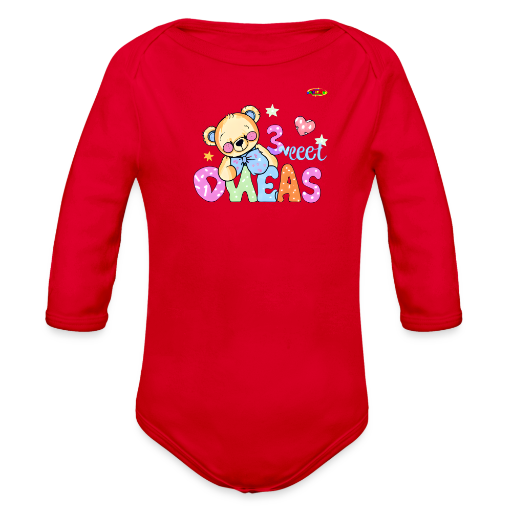 Cute Teddy Bear Logo Organic Long Sleeve Baby Bodysuit-MyBrightSideClothing - red