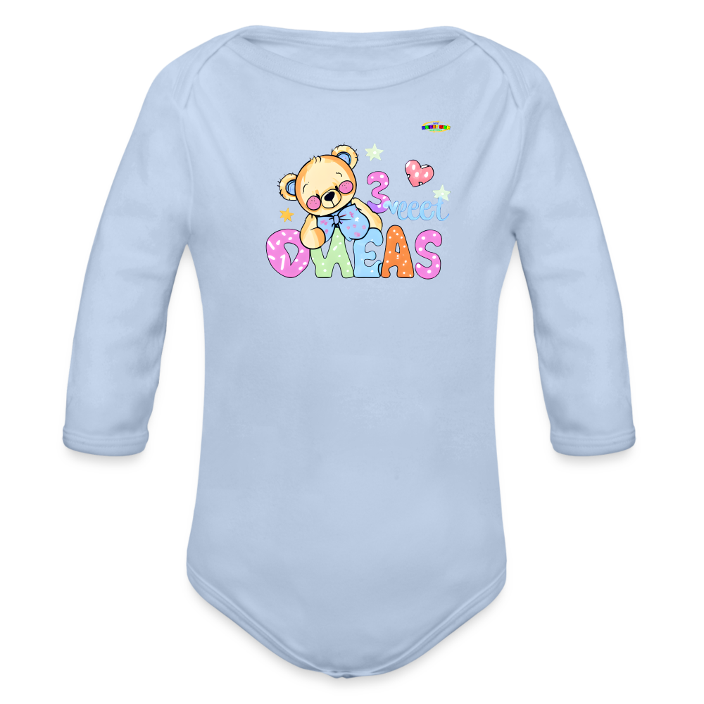 Cute Teddy Bear Logo Organic Long Sleeve Baby Bodysuit-MyBrightSideClothing - sky