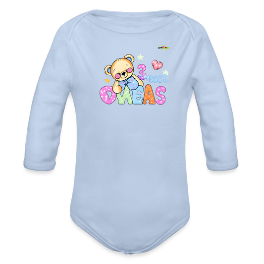 Cute Teddy Bear Logo Organic Long Sleeve Baby Bodysuit-MyBrightSideClothing - sky