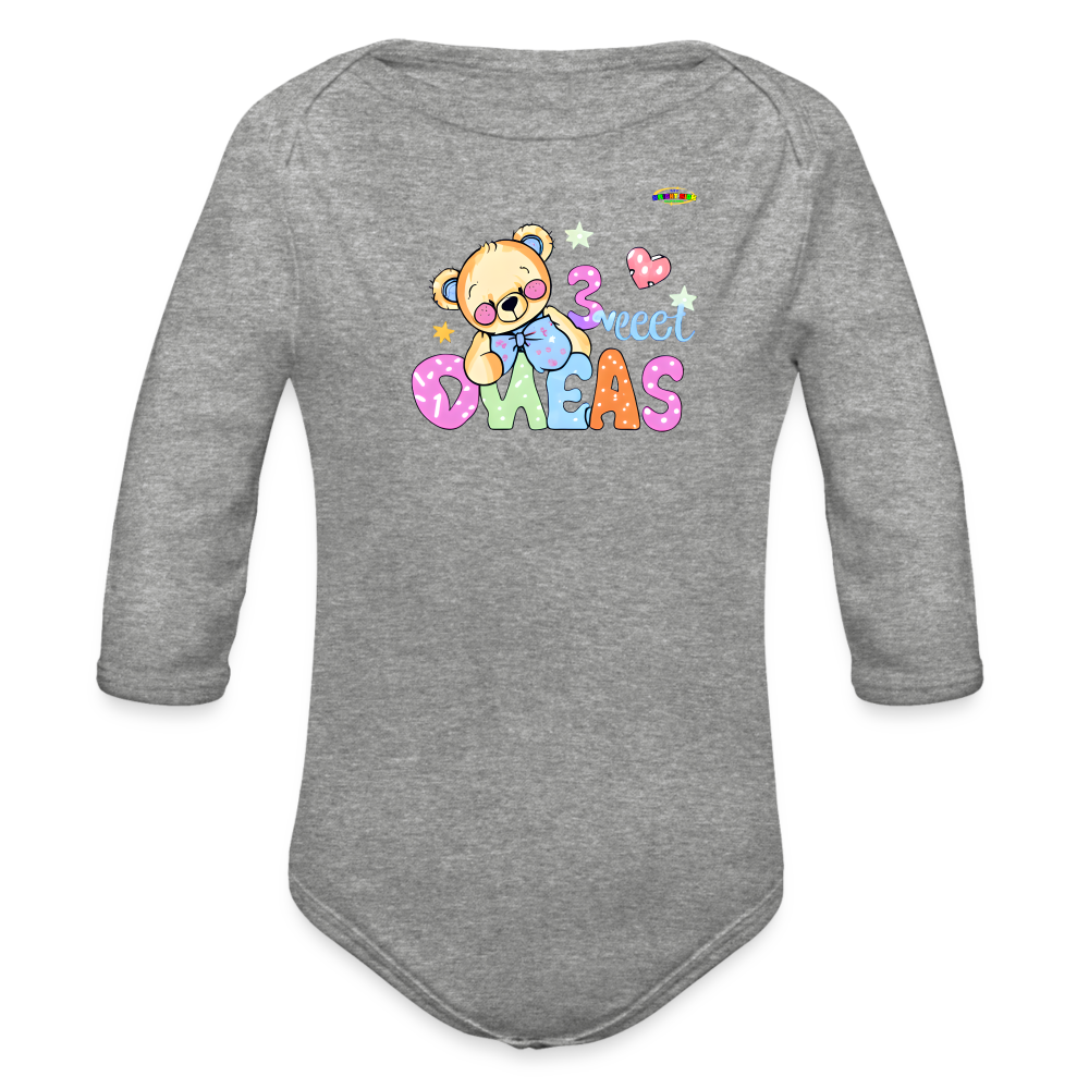 Cute Teddy Bear Logo Organic Long Sleeve Baby Bodysuit-MyBrightSideClothing - heather grey