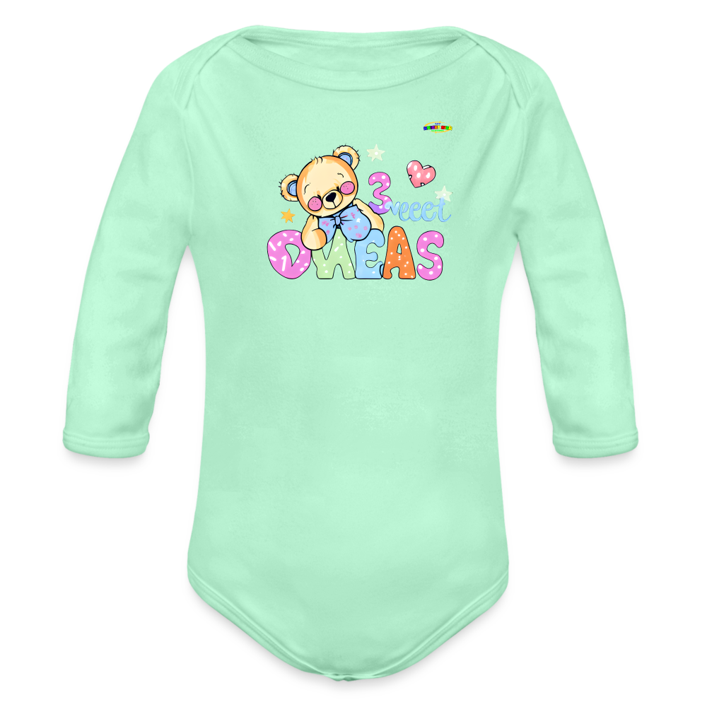 Cute Teddy Bear Logo Organic Long Sleeve Baby Bodysuit-MyBrightSideClothing - light mint