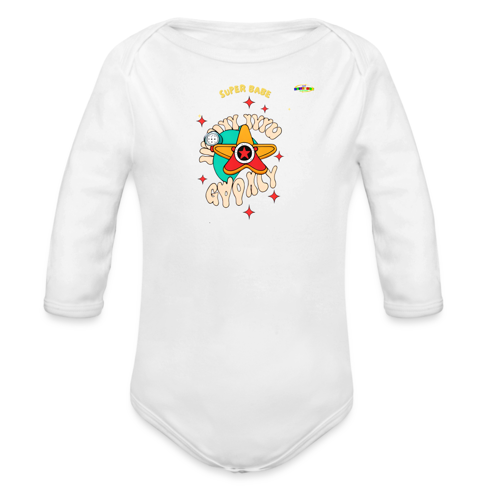 Cute Super Babe Star Logo Organic Long Sleeve Baby Bodysuit-MyBrightSideClothing - white