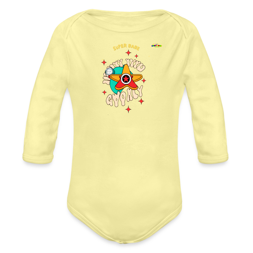 Cute Super Babe Star Logo Organic Long Sleeve Baby Bodysuit-MyBrightSideClothing - washed yellow