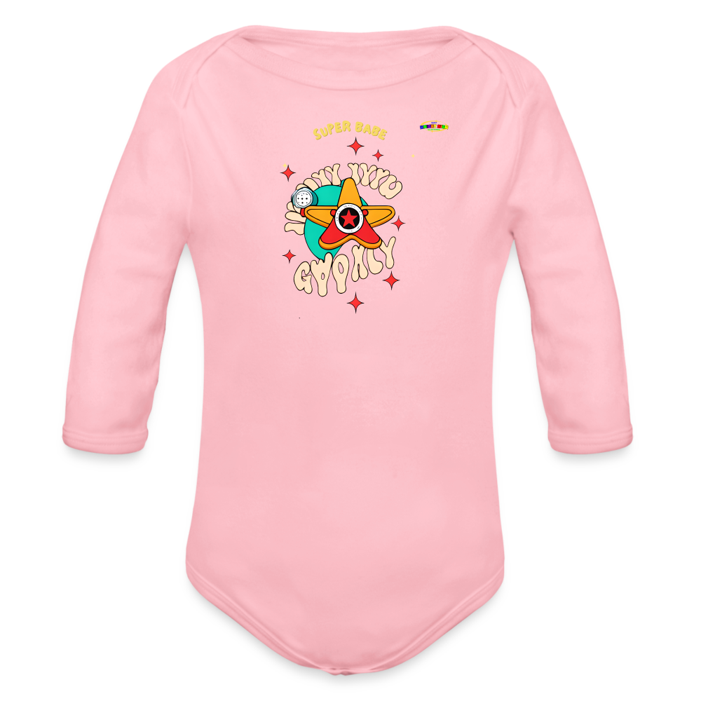 Cute Super Babe Star Logo Organic Long Sleeve Baby Bodysuit-MyBrightSideClothing - light pink