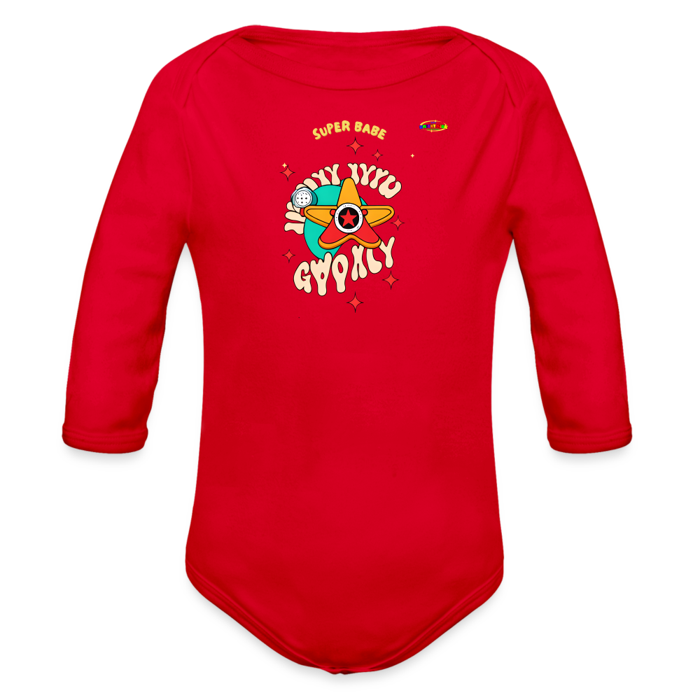 Cute Super Babe Star Logo Organic Long Sleeve Baby Bodysuit-MyBrightSideClothing - red