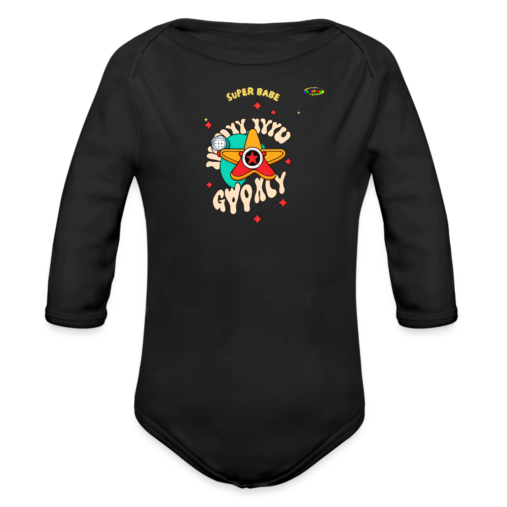 Cute Super Babe Star Logo Organic Long Sleeve Baby Bodysuit-MyBrightSideClothing - black