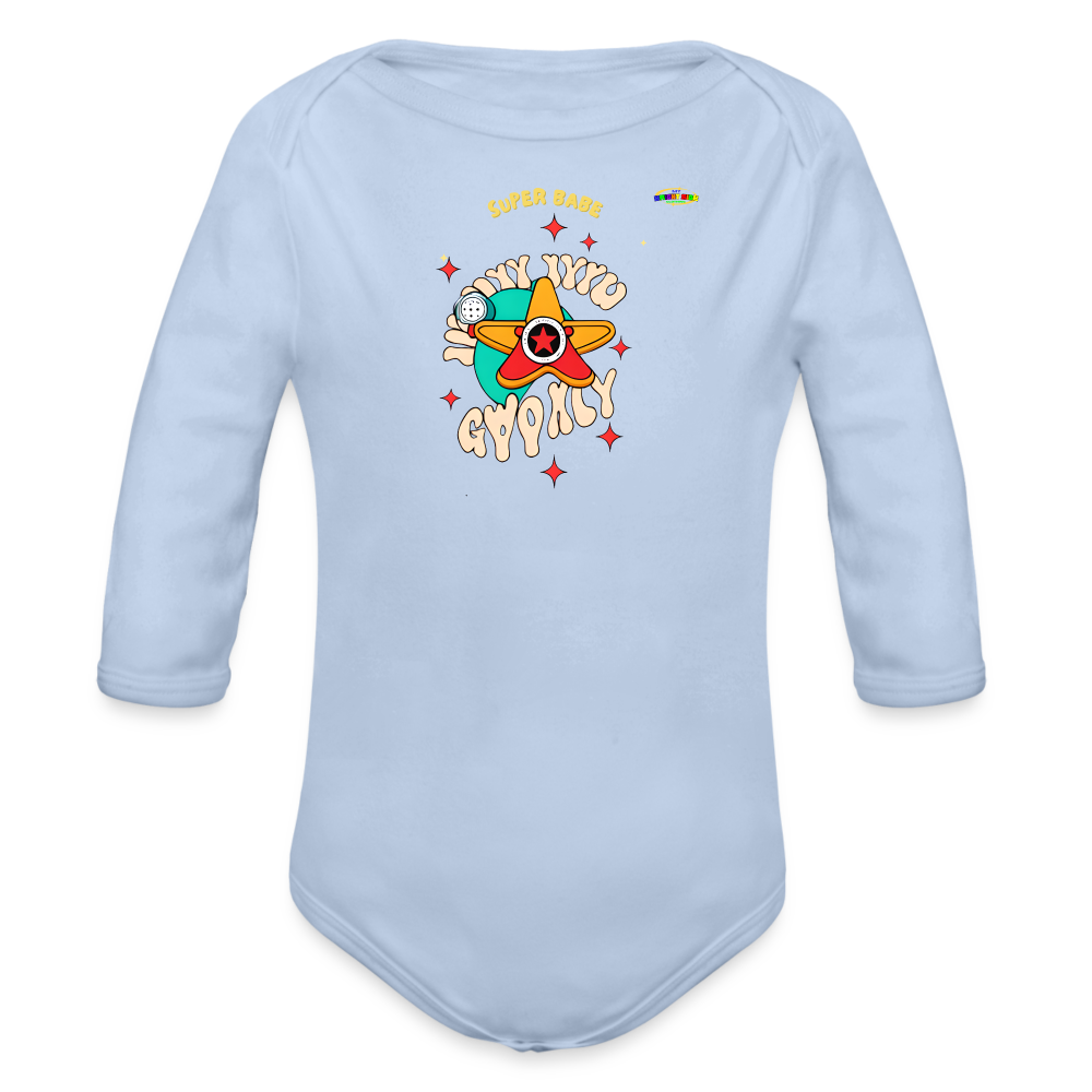 Cute Super Babe Star Logo Organic Long Sleeve Baby Bodysuit-MyBrightSideClothing - sky