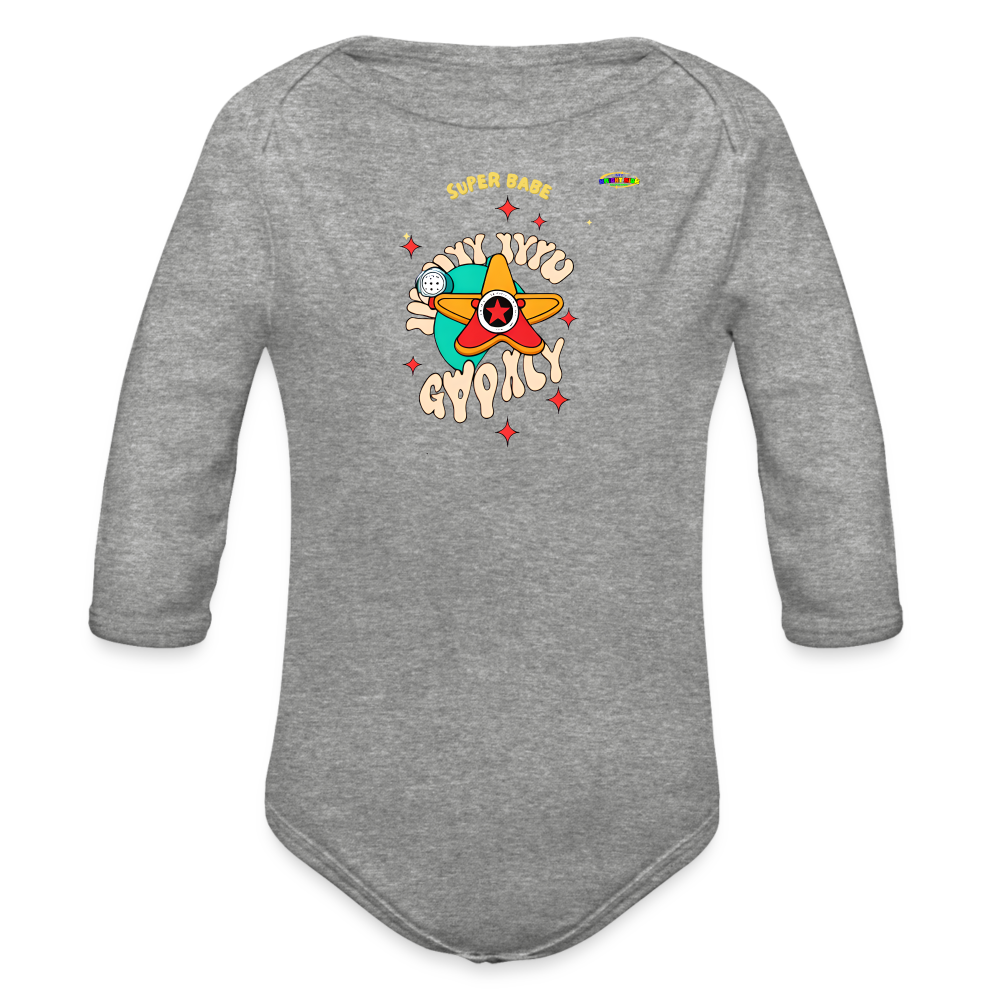 Cute Super Babe Star Logo Organic Long Sleeve Baby Bodysuit-MyBrightSideClothing - heather grey