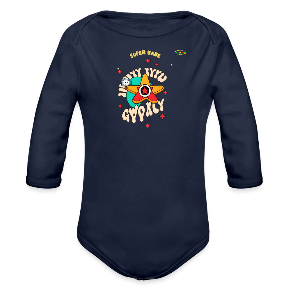 Cute Super Babe Star Logo Organic Long Sleeve Baby Bodysuit-MyBrightSideClothing - dark navy