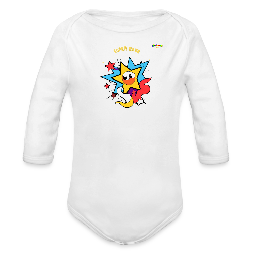 Cute Super Babe Star Logo Organic Long Sleeve Baby Bodysuit-MyBrightSideClothing - white