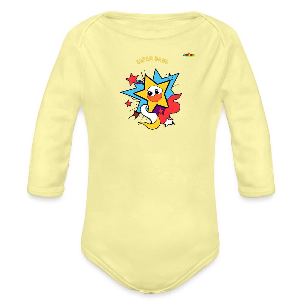 Cute Super Babe Star Logo Organic Long Sleeve Baby Bodysuit-MyBrightSideClothing - washed yellow