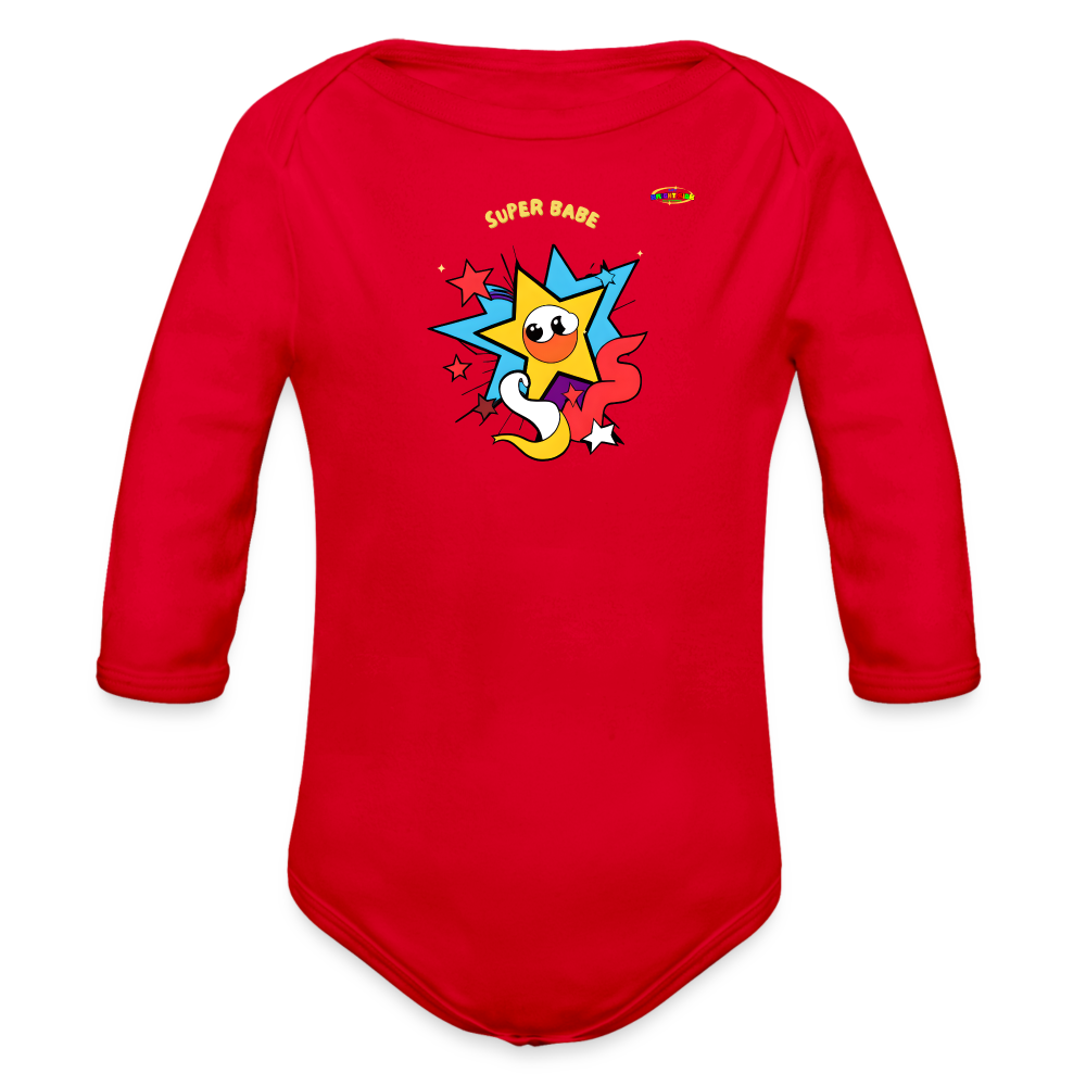 Cute Super Babe Star Logo Organic Long Sleeve Baby Bodysuit-MyBrightSideClothing - red