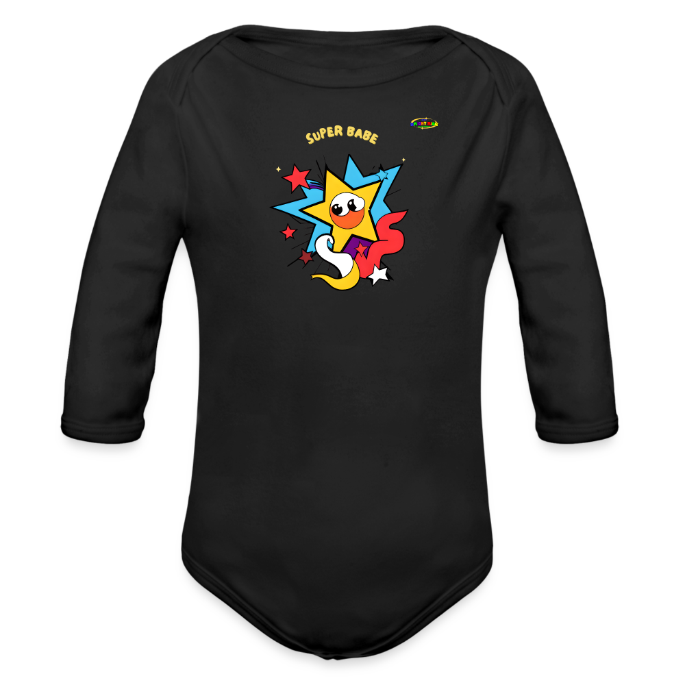 Cute Super Babe Star Logo Organic Long Sleeve Baby Bodysuit-MyBrightSideClothing - black