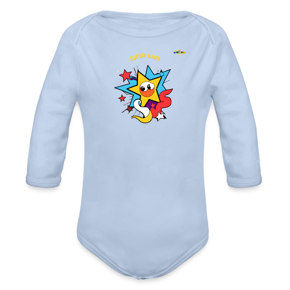 Cute Super Babe Star Logo Organic Long Sleeve Baby Bodysuit-MyBrightSideClothing - sky