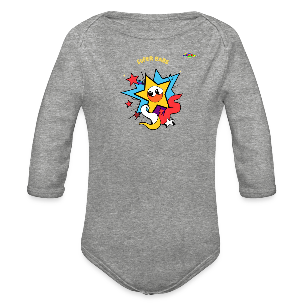 Cute Super Babe Star Logo Organic Long Sleeve Baby Bodysuit-MyBrightSideClothing - heather grey