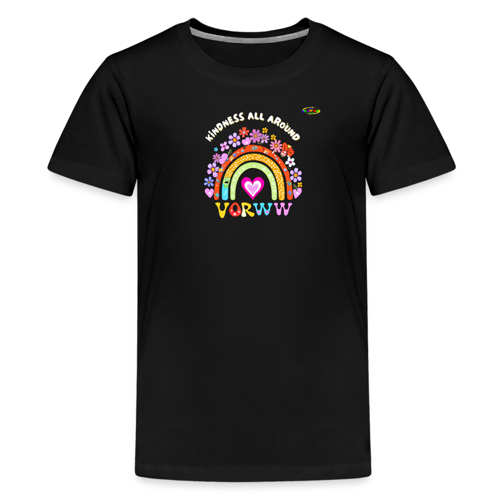 Kindness all around floral rainbow Logo Children's Premium T-Shirt -MyBrightSideClothing - black