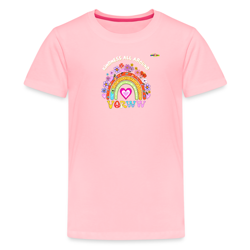 Kindness all around floral rainbow Logo Children's Premium T-Shirt -MyBrightSideClothing - pink