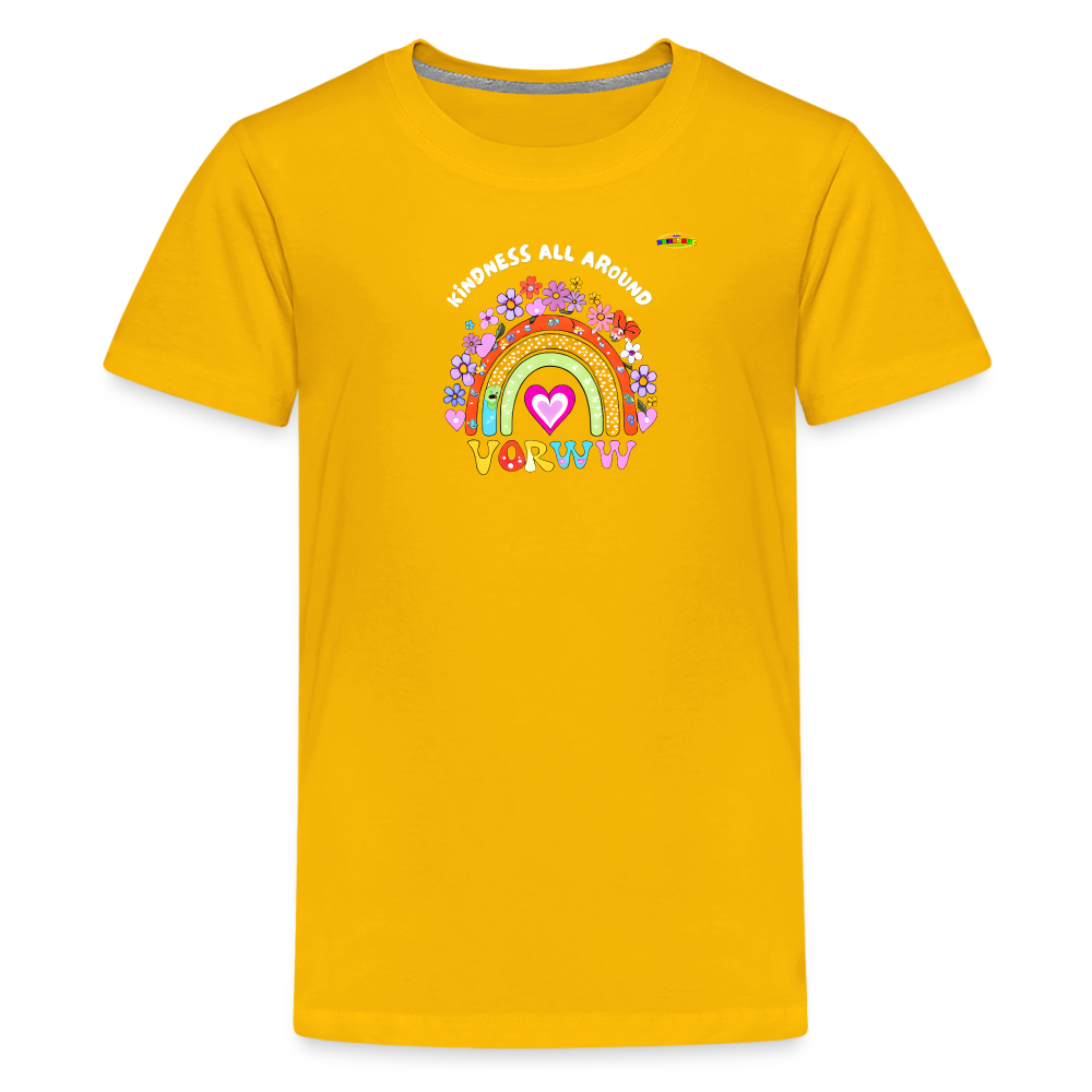 Kindness all around floral rainbow Logo Children's Premium T-Shirt -MyBrightSideClothing - sun yellow