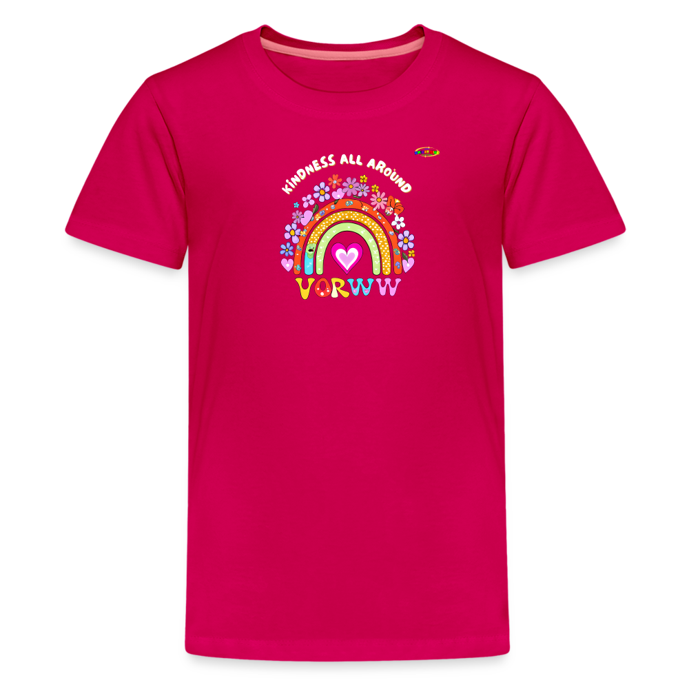 Kindness all around floral rainbow Logo Children's Premium T-Shirt -MyBrightSideClothing - dark pink