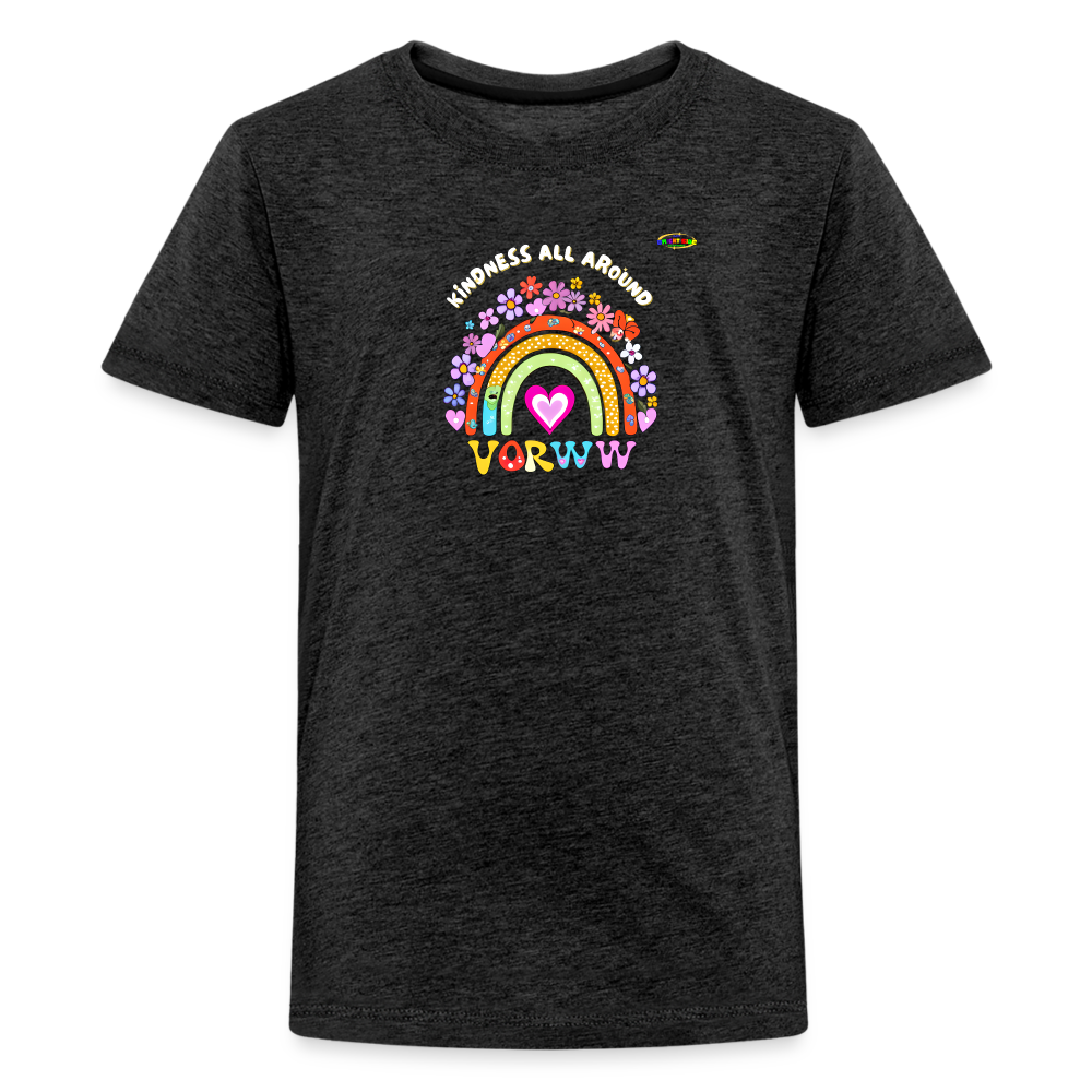 Kindness all around floral rainbow Logo Children's Premium T-Shirt -MyBrightSideClothing - charcoal grey