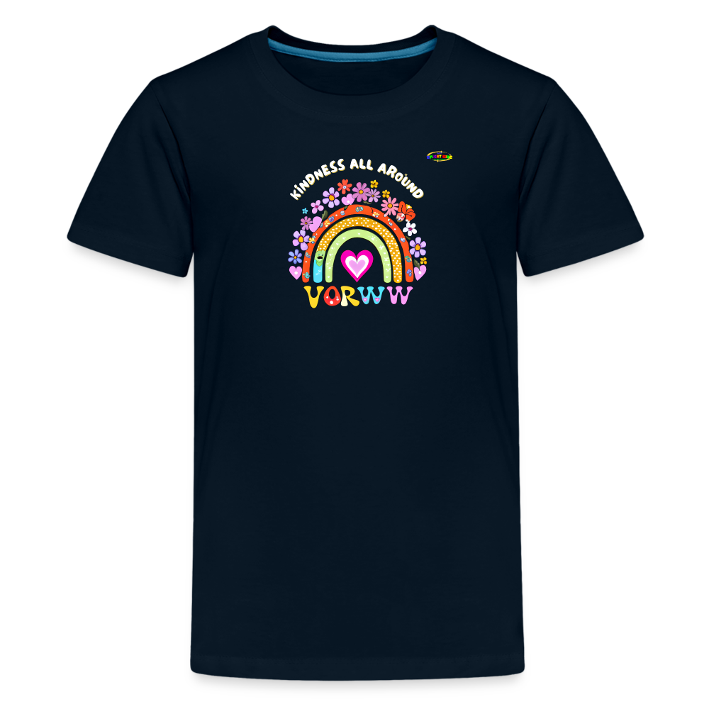 Kindness all around floral rainbow Logo Children's Premium T-Shirt -MyBrightSideClothing - deep navy